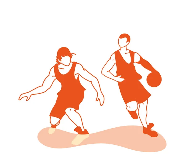 Zwei Basketballspieler Männer mit Ballvektordesign — Stockvektor