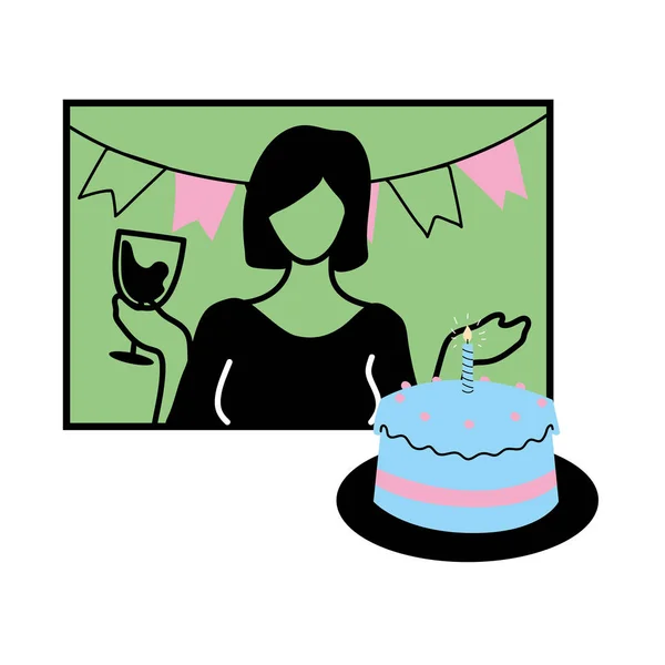Mujer en la pantalla con el diseño del vector de pastel — Vector de stock