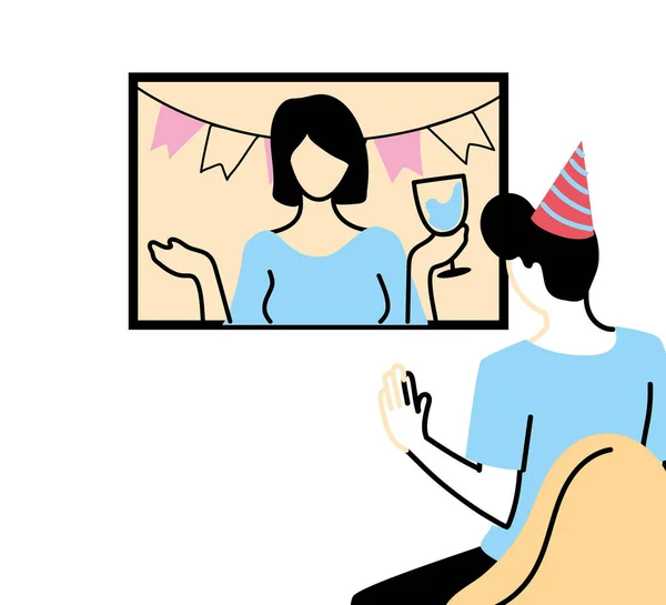 Hombre con sombrero de fiesta mujer ondeando en el diseño de vectores de pantalla — Vector de stock