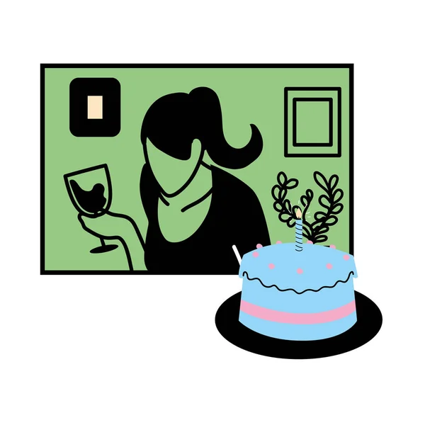 Mulher na tela com design de vetor de bolo —  Vetores de Stock