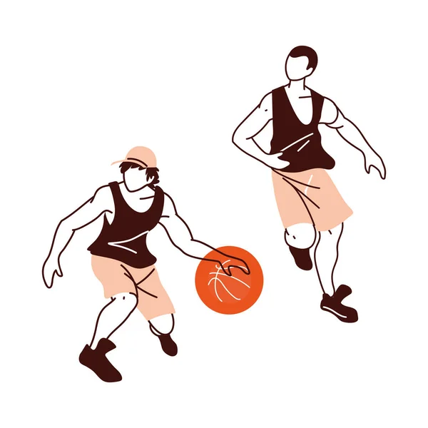 Dos jugadores de baloncesto hombres con diseño de vectores de pelota — Vector de stock