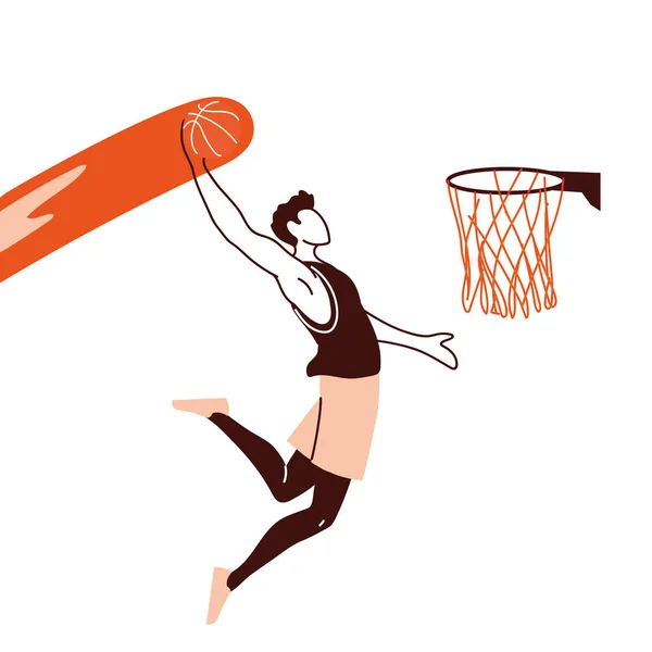 Basketball player man with ball jumpign to basket hoop vector design — Stock Vector