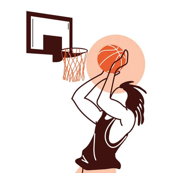 Jogador de basquete homem com bola saltando para design vetorial backboard —  Vetores de Stock