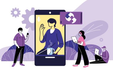 Video arama aygıtı ile çalışan insanlar