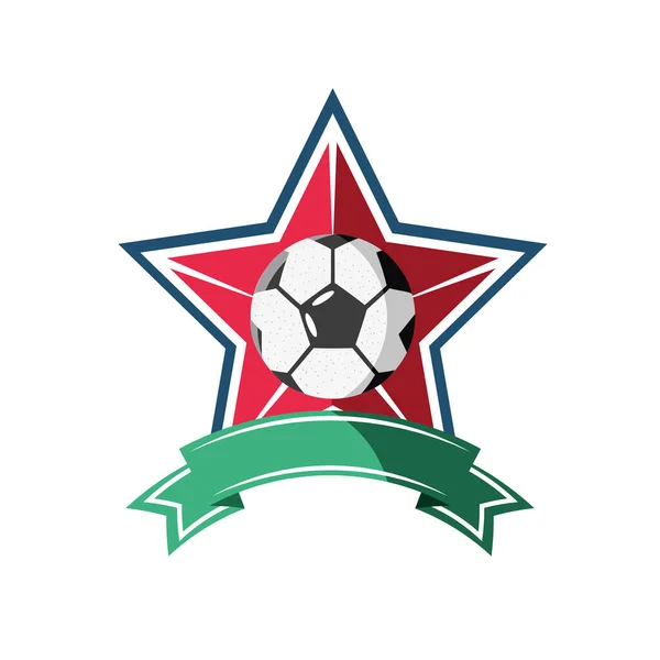 Pallone da calcio su stella con nastro stile dettagliato icona vettoriale design — Vettoriale Stock