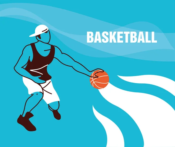 Jugador de baloncesto hombre con diseño de vector de pelota y sombrero — Vector de stock