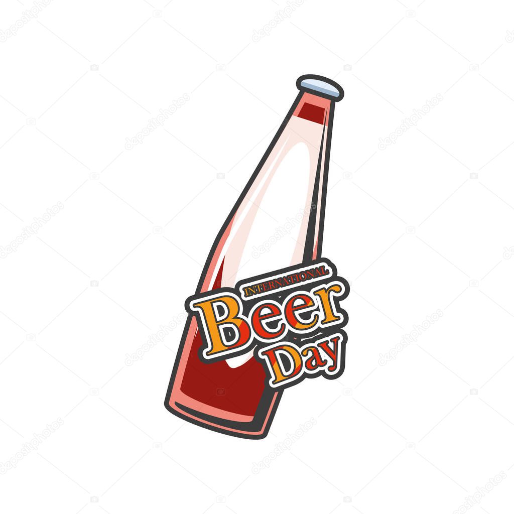 International beer day with brown bottle detailed style icon vector design