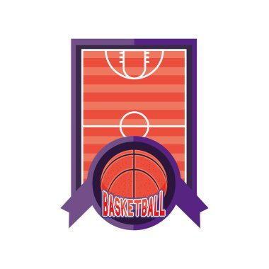 Basketbol topu ile alan Detaylı stil ikon vektör tasarımı