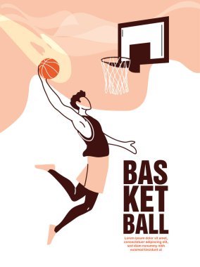 Basketball player man with ball jumping to backboard vector design clipart