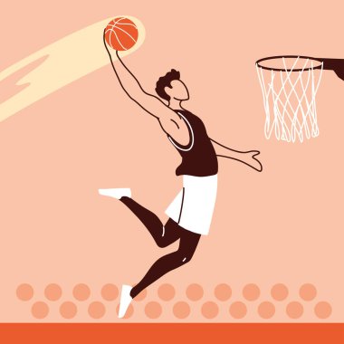 Basketbolcu adam basket vektör tasarımına atlıyor.