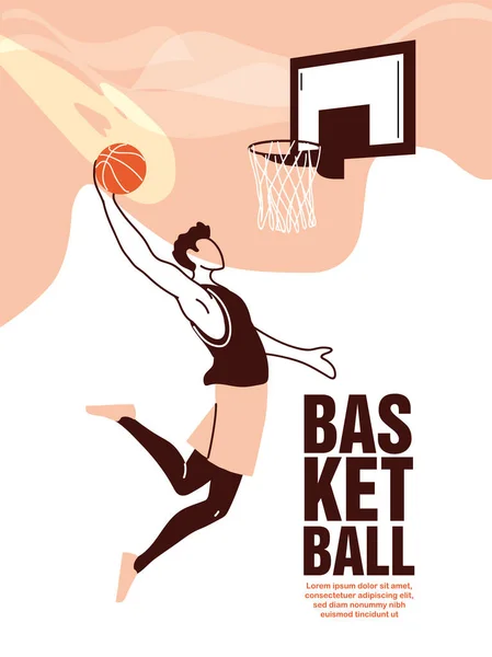 Joueur de basket-ball homme avec saut de balle à la conception vectorielle de la planche arrière — Image vectorielle