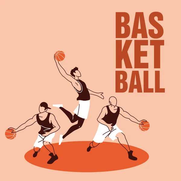 Basketballer Männer mit Bällen springen Vektor-Design — Stockvektor