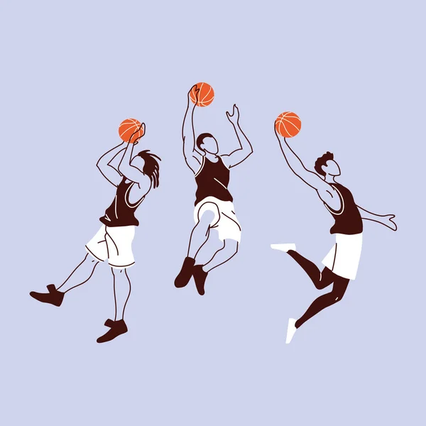 Giocatori di basket uomini con palle progettazione vettoriale — Vettoriale Stock