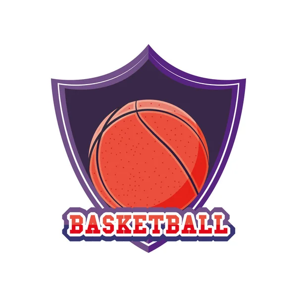 Bola en el escudo de baloncesto estilo detallado icono de diseño de vectores — Vector de stock