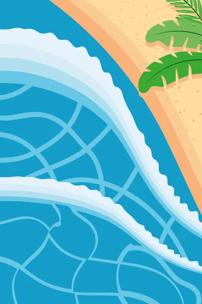 Plage avec mer et feuilles vue du dessus design vectoriel icône de style détaillé — Image vectorielle