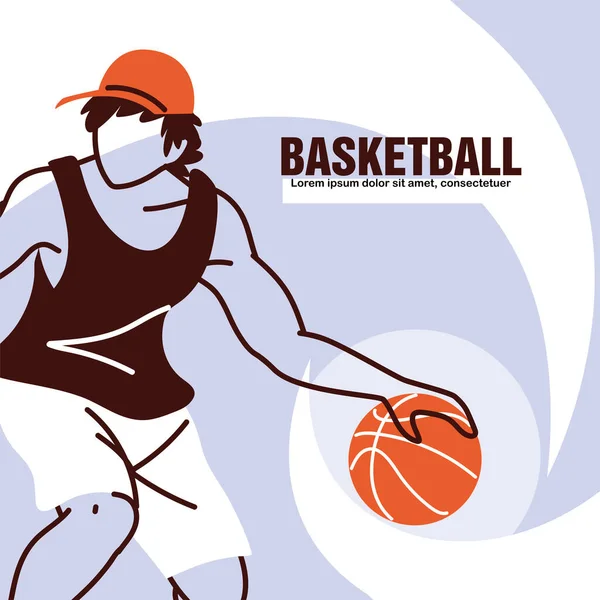 Basketballspieler Mann mit Ball und Hut Vektor-Design — Stockvektor