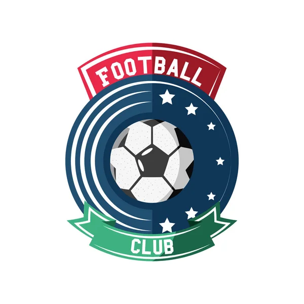 Pallone da calcio su sigillo timbro con nastro stile dettagliato icona vettoriale design — Vettoriale Stock