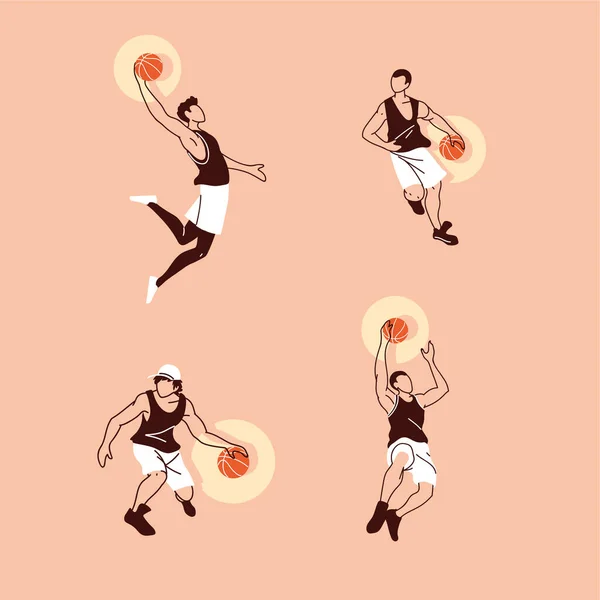 Jugadores de baloncesto hombres con bolas vector de diseño — Vector de stock