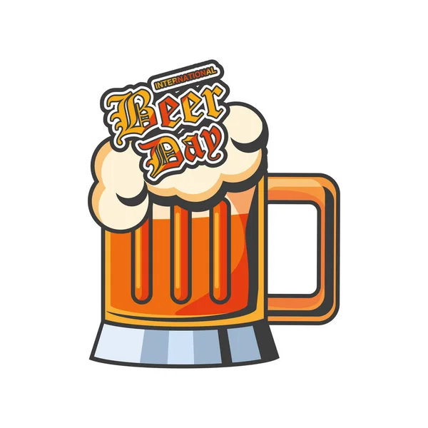 Día internacional de la cerveza con vidrio icono de estilo detallado diseño de vectores — Vector de stock