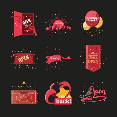 Hoşgeldiniz ve açık gün ayrıntılı biçim ikonu vektör dizaynı