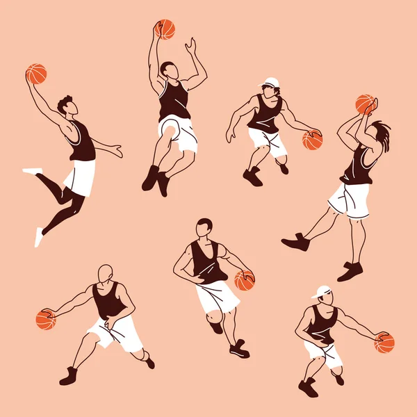 Jugadores de baloncesto hombres con bolas vector de diseño — Vector de stock