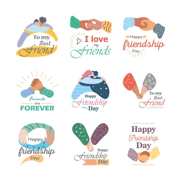 Happy friendship day detailed style icon set vector design — Stock Vector