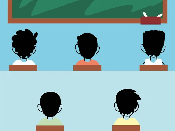 Kinderen studenten dragen gezichtsmasker in de klas, sociale afstandelijkheid — Stockvector