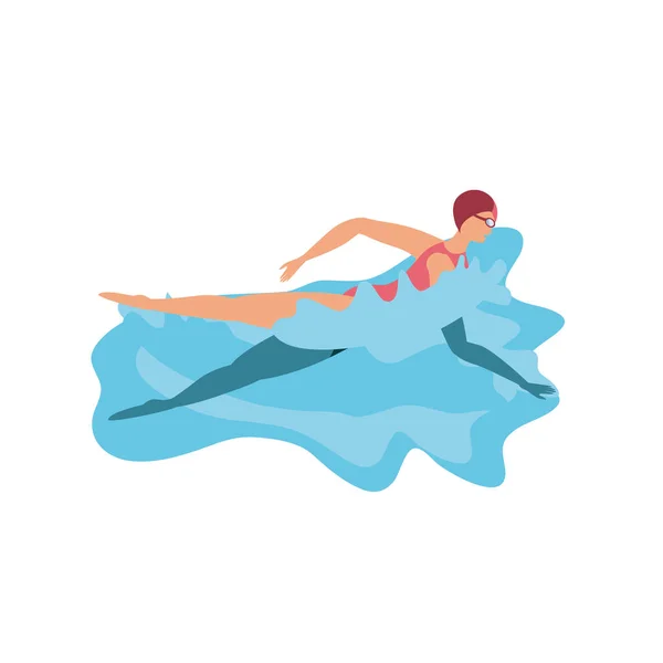 Mulher nadando no fundo branco — Vetor de Stock