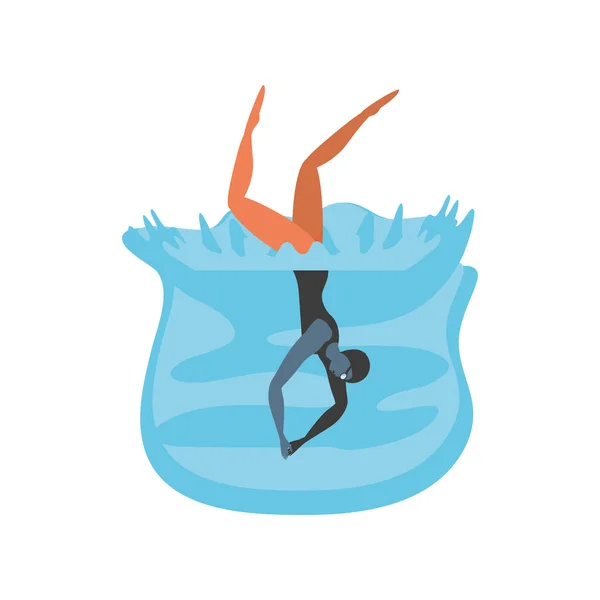 Frau springt vor weißem Hintergrund ins Wasser — Stockvektor