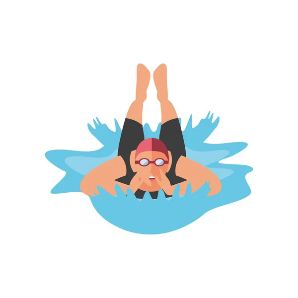 Nuoto donna su sfondo bianco — Vettoriale Stock
