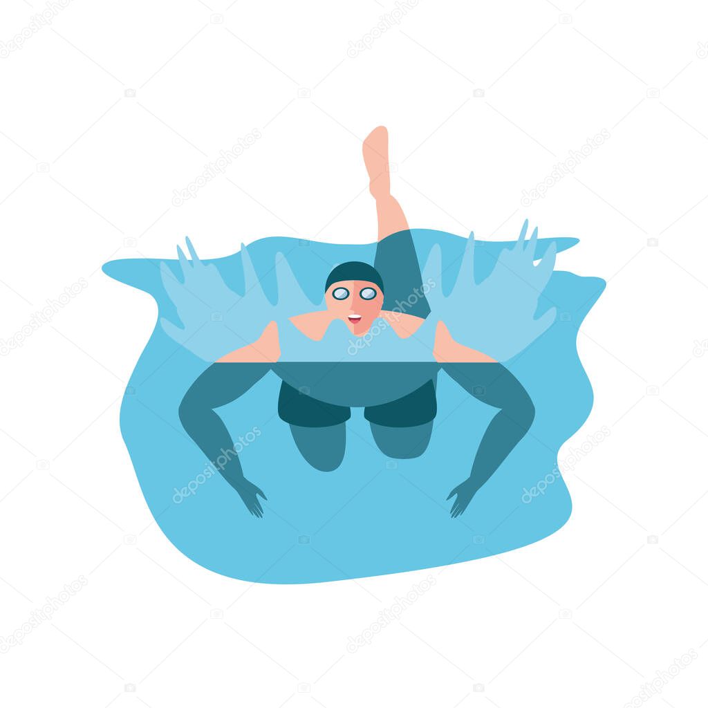 swimming man on white background