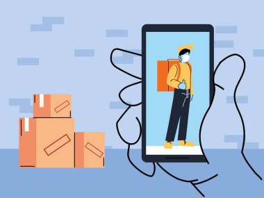 Temassız teslimat, güvenli kurye ile covid 19, akıllı telefondan sipariş edilen mallar.