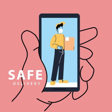 Temassız teslimat, güvenli kurye ile covid 19, akıllı telefondan sipariş edilen mallar.