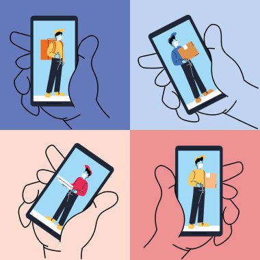 Temassız teslimat, güvenli kurye ile covid 19, akıllı telefondan sipariş edilen mallar.