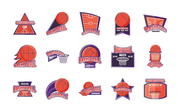 Baloncesto icono de estilo detallado conjunto de vectores de diseño — Vector de stock