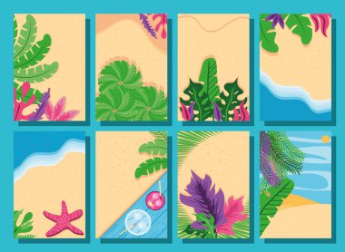 Yaz arkaplanı üst görünüm ayrıntılı biçim çerçeveleri vektör tasarımı