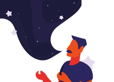 Mesajları ve mesaj balonları olan adam