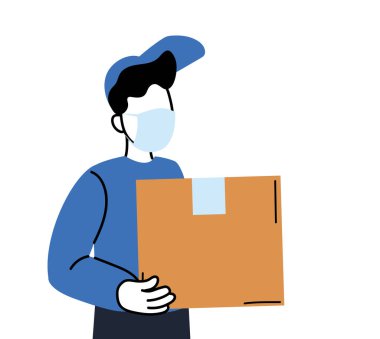 Maske ve kutu vektör tasarımlı teslimatçı.