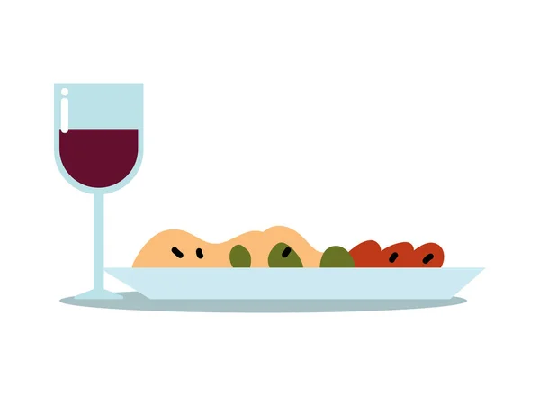 와인 컵 과 음식 접시 벡터 디자인 — 스톡 벡터