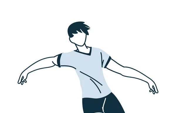 Jugador de fútbol hombre con uniforme en aerodinámica posición vector diseño — Archivo Imágenes Vectoriales