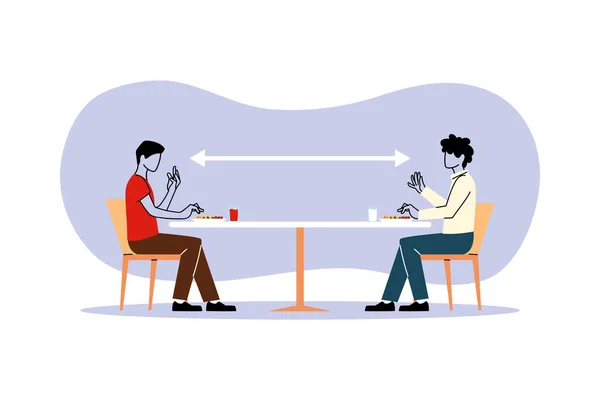 Distanciamento social entre homens na mesa de restaurante design vetorial —  Vetores de Stock