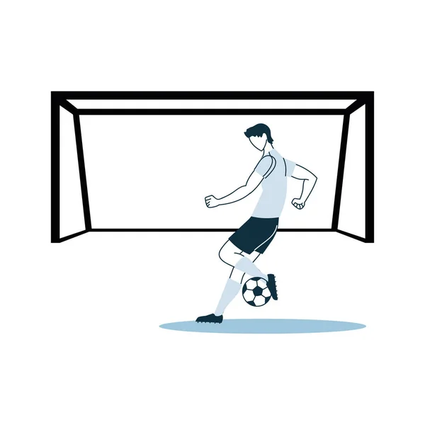 Jugador de fútbol hombre con diseño de pelota y vector de meta — Archivo Imágenes Vectoriales