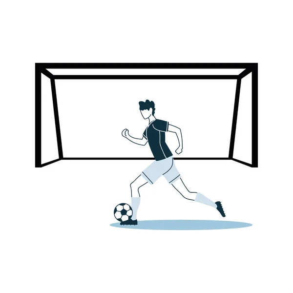 Joueur de football homme avec la conception de boule et de vecteur de but — Image vectorielle