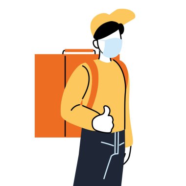 Maske ve kutu vektör tasarımlı teslimatçı.