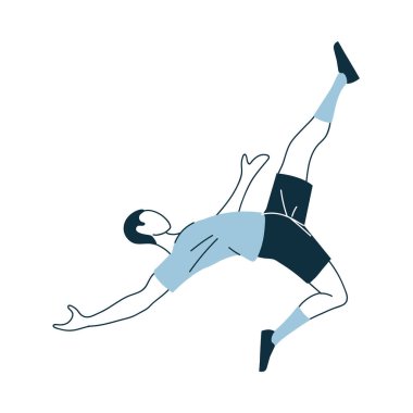 Aerodinamik konum vektör tasarımında üniforması olan futbolcu.