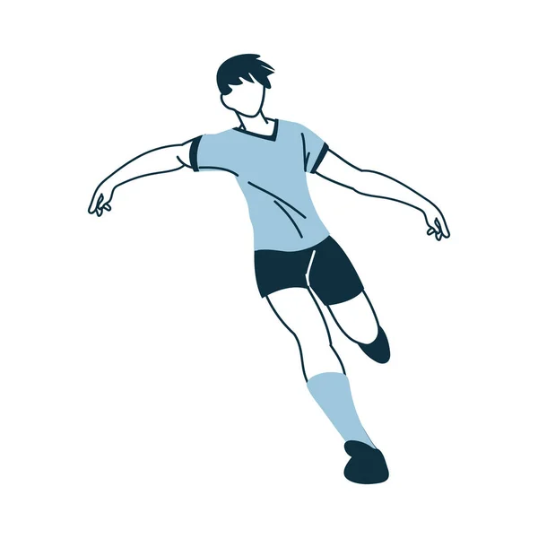 Soccer player man with uniform in aerodynamic position vector design — Stock Vector