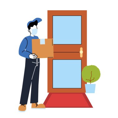 Maskeli ve kutulu adam dış kapı vektör tasarımı