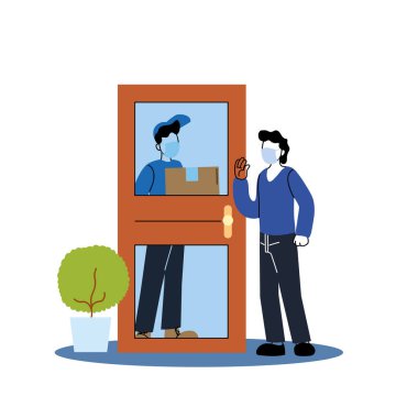 Maskeli ve kutulu servis elemanı kapı vektör tasarımının arkasında