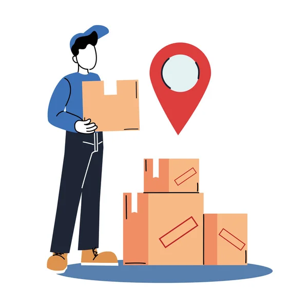 Delivery man with boxes and gps mark vector design — Stock Vector