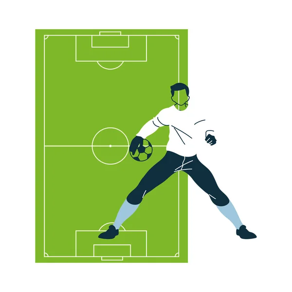 Soccer goalkeeper player man with ball and court vector design — Stock Vector